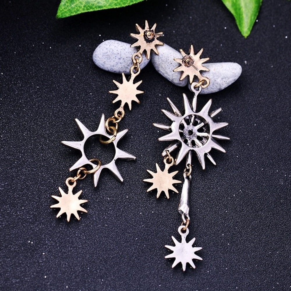 Gold and Silver Rhinestone Mismatched Earrings - Picture 2 of 8
